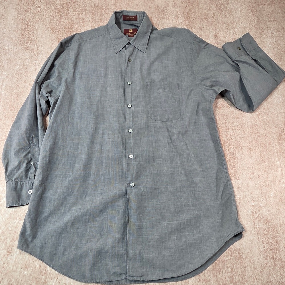 Elegant Nordstrom Mens Cotton Grey Glen Plaid Button Down Shirt 16.5 34/35